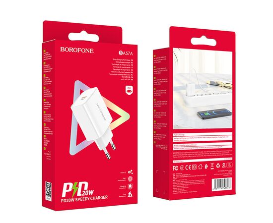  Сетевой адаптер Borofone BA57A Easy Speed single port PD 20W fast charge - White 
