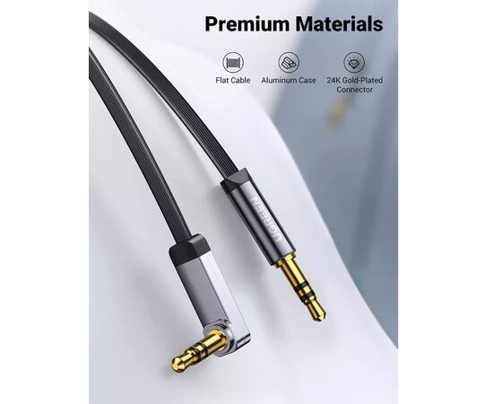  Кабель UGREEN AV119 10598 3.5mm Male to 3.5mm Male Straight to angle flat Cable 1.5m Black 