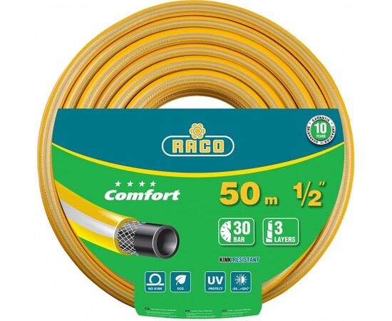  Поливочный шланг RACO Comfort (40303-1/2-50 z01) 1/2", 50м, 30атм, трёхслойный армированный 